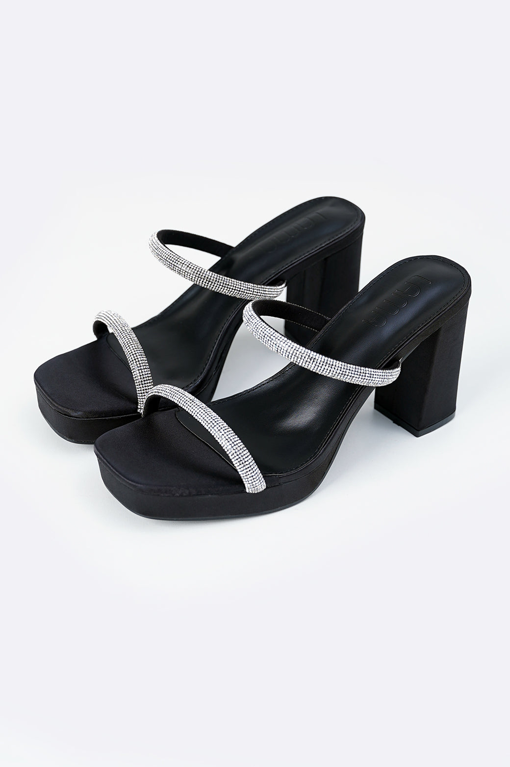 BLACK CRYSTAL BLOCK HEELS