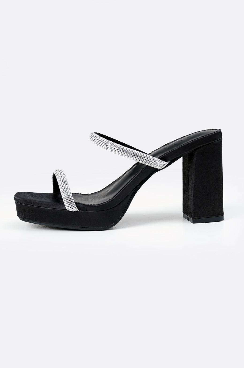 BLACK CRYSTAL BLOCK HEELS