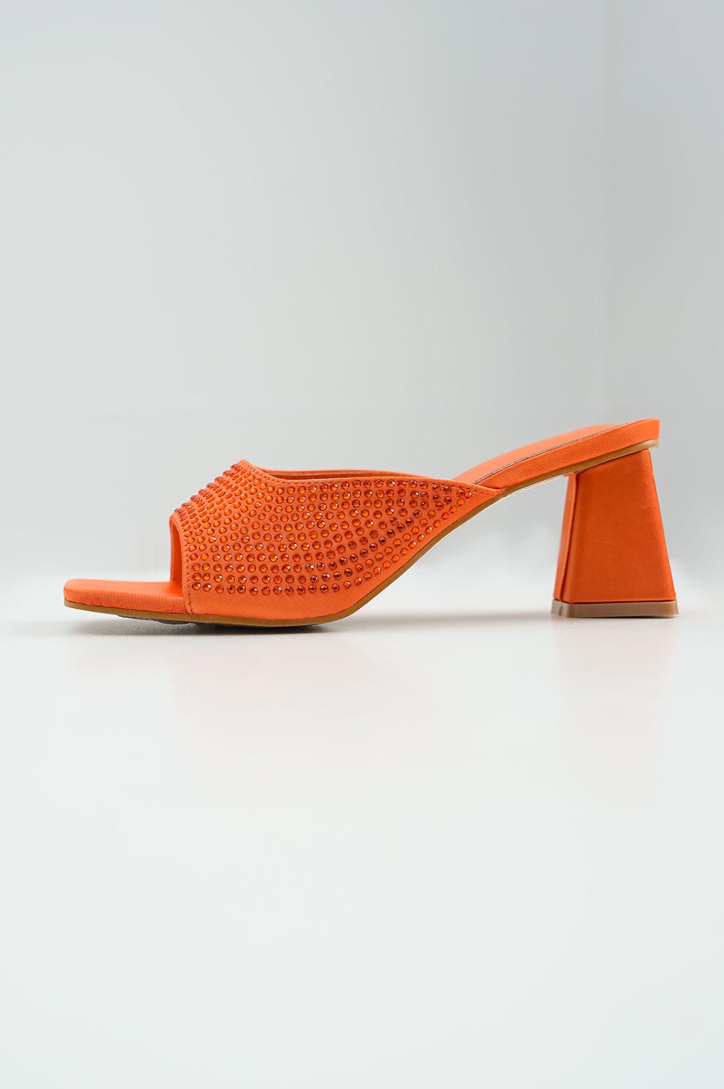 ORANGE CRYSTAL SATIN HEELS