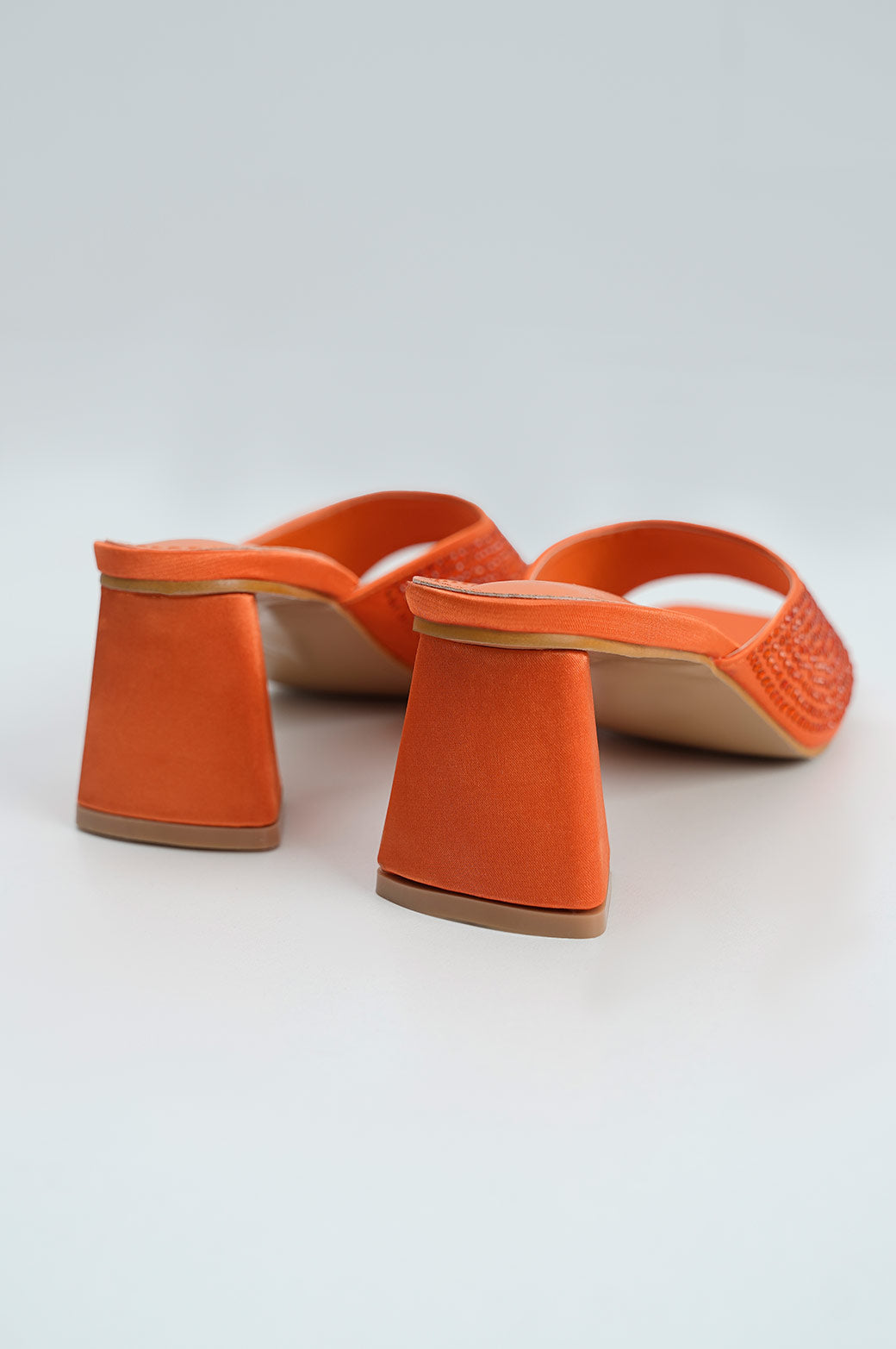 ORANGE CRYSTAL SATIN HEELS