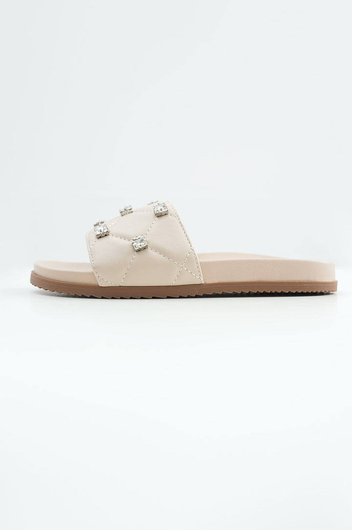 WHITE QUILTED SLIDE