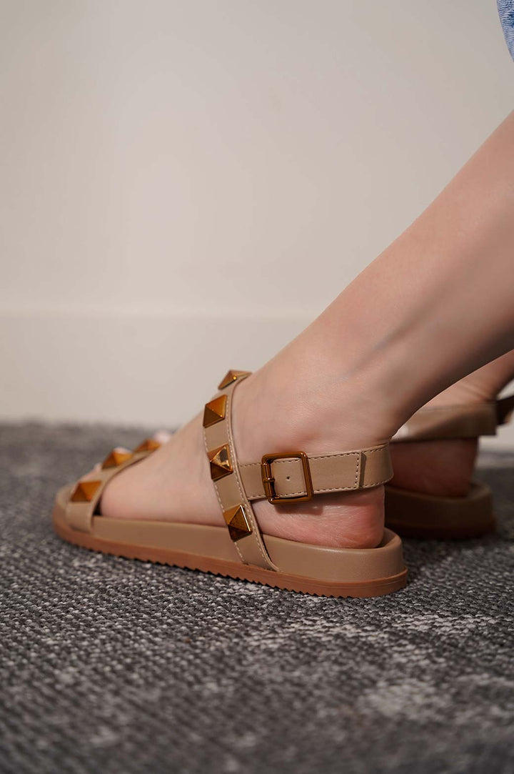 KHAKI STUDDED SANDALS
