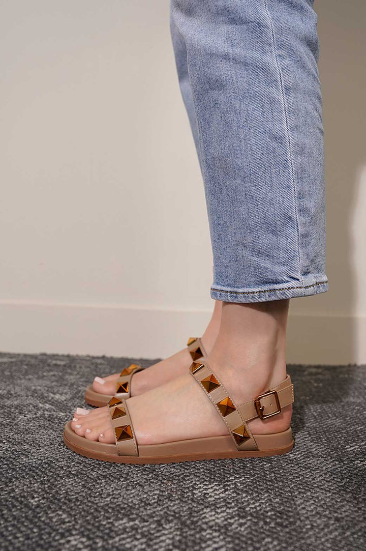 KHAKI STUDDED SANDALS