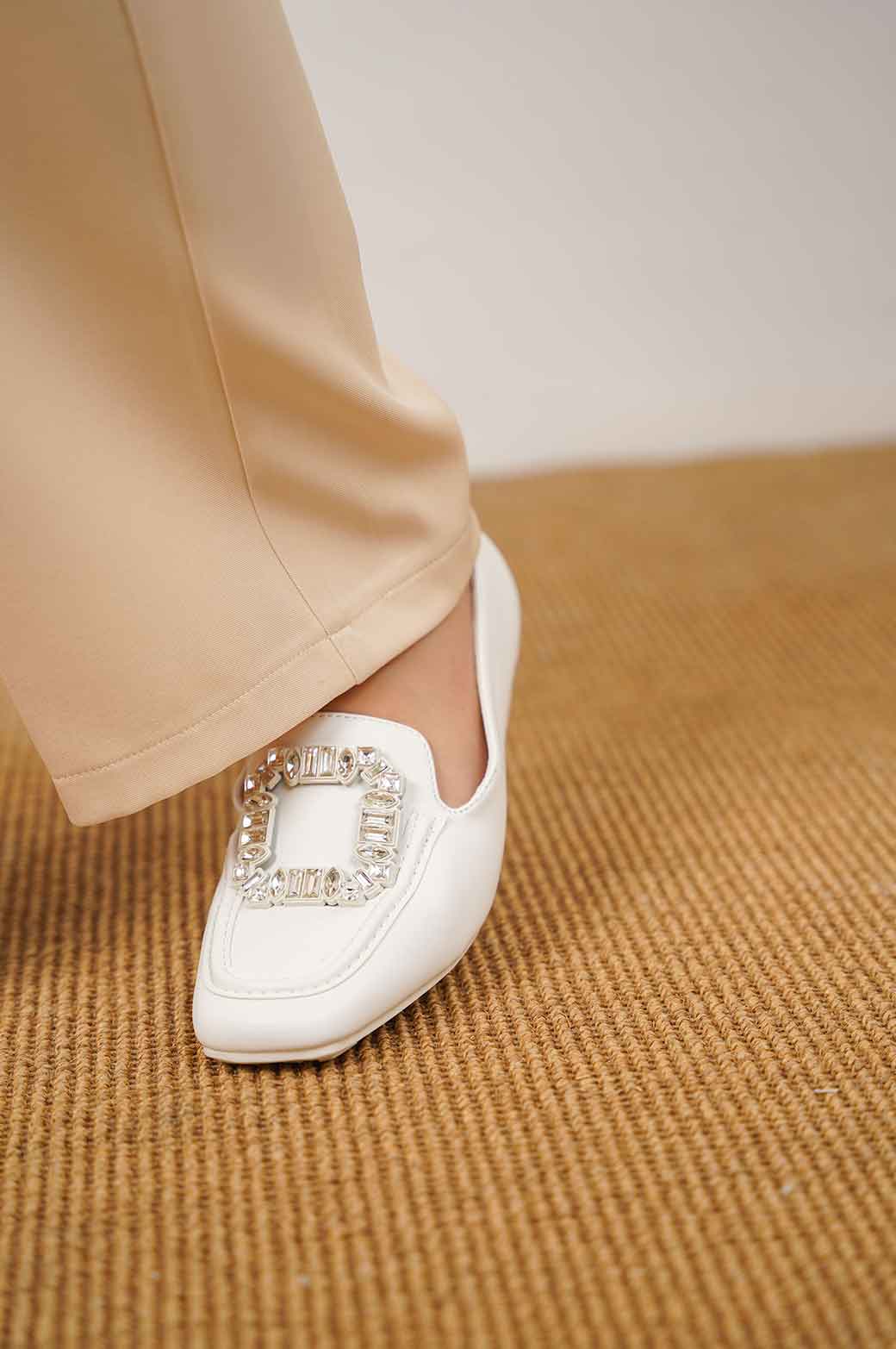 WHITE EMBELLISHED LOAFER