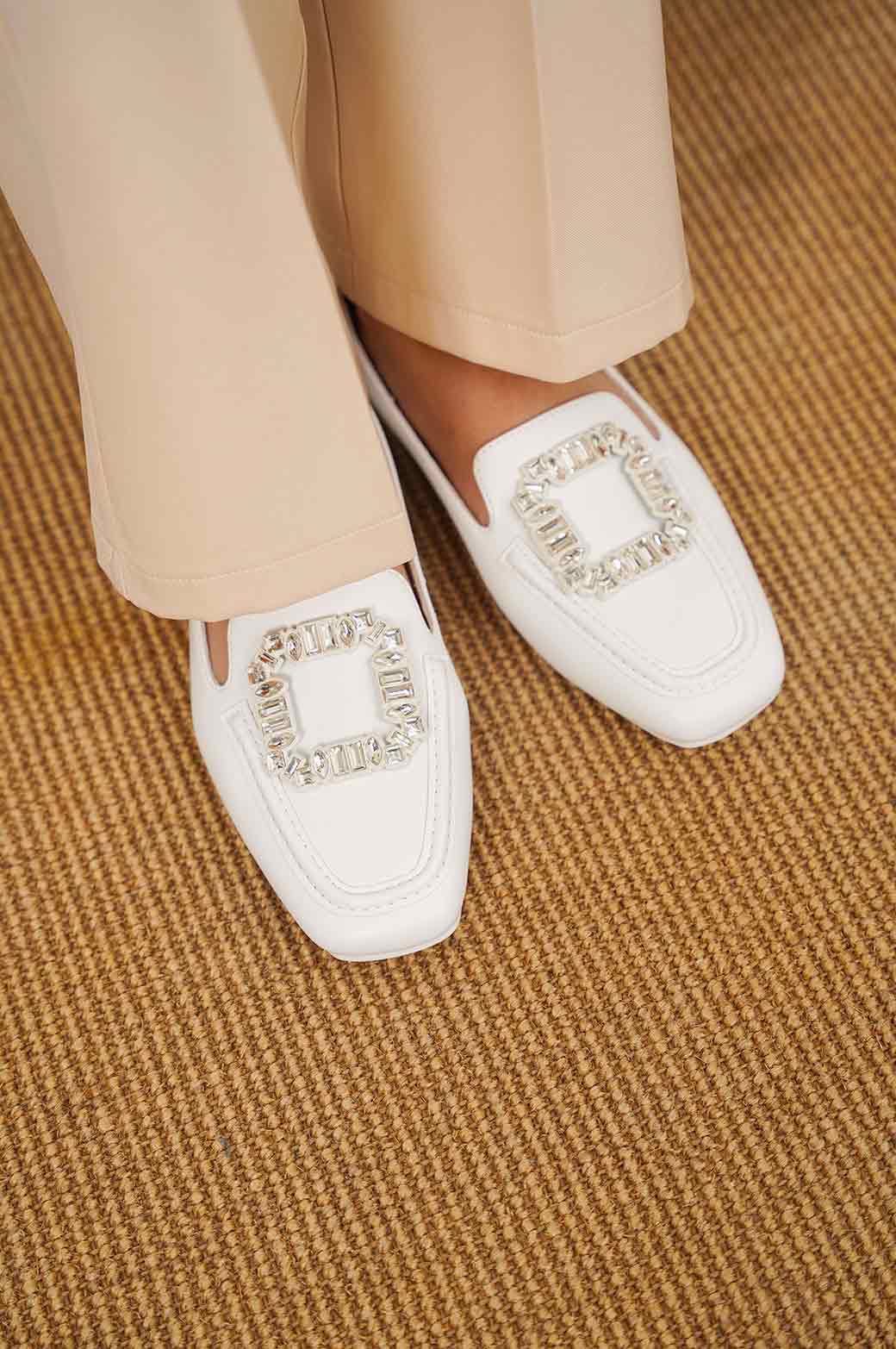 WHITE EMBELLISHED LOAFER