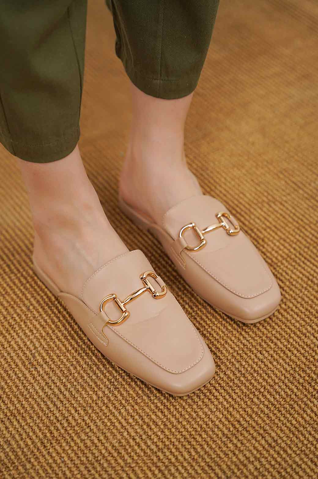 KHAKI SMART MULES WITH BUCKLE