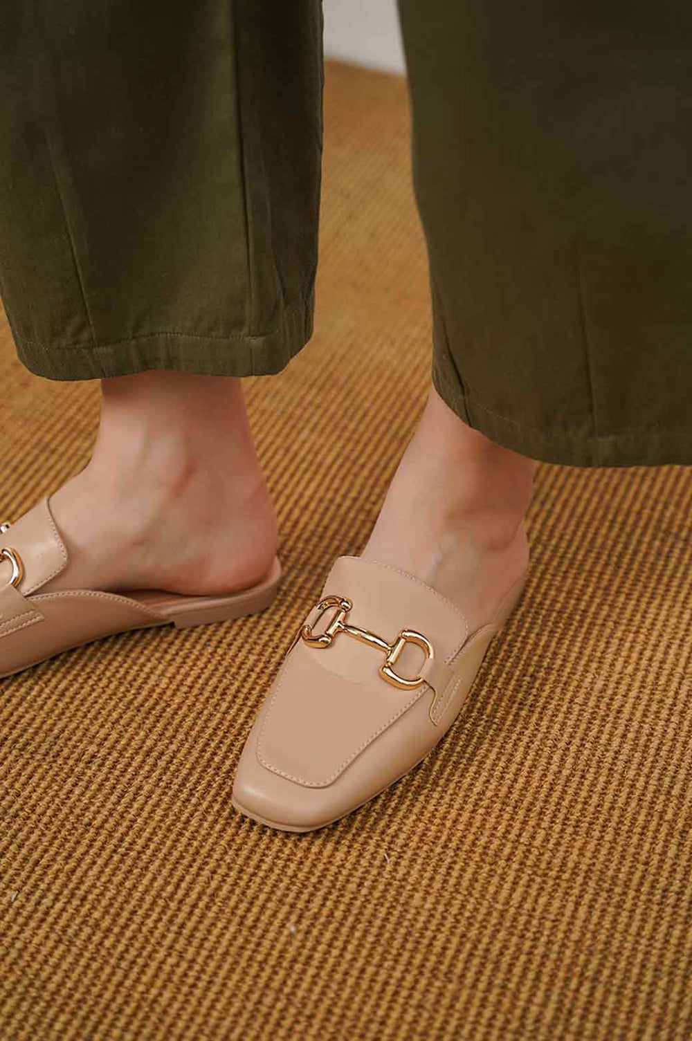 KHAKI SMART MULES WITH BUCKLE