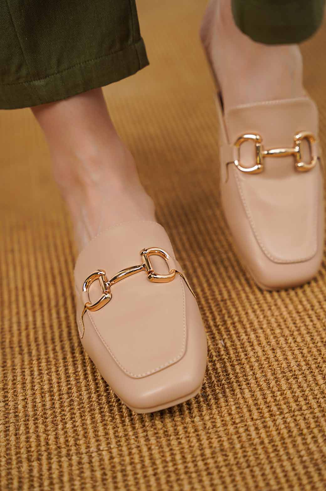 KHAKI SMART MULES WITH BUCKLE