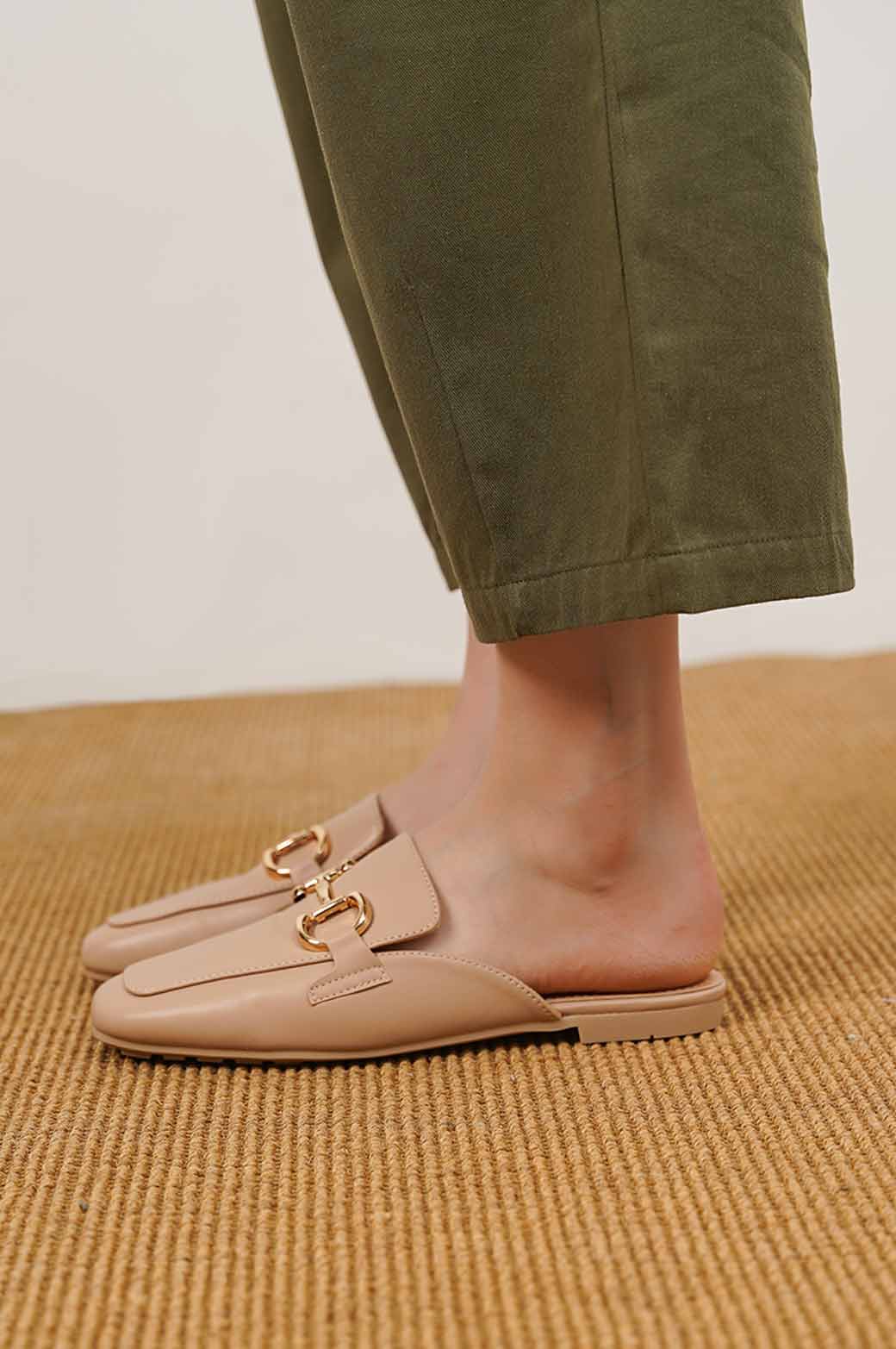 KHAKI SMART MULES WITH BUCKLE