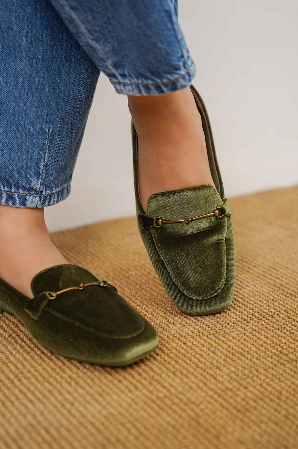 Green velvet loafers sales womens