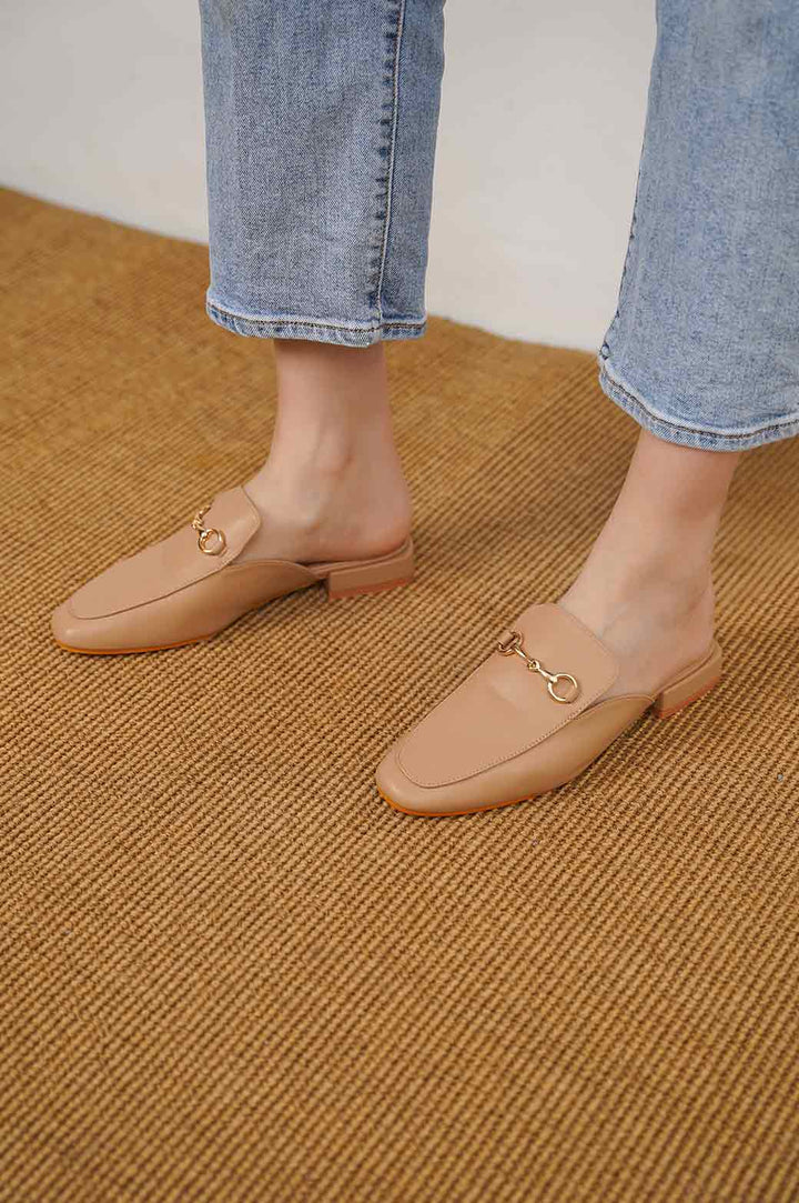 TAN MULES WITH BUCKLE