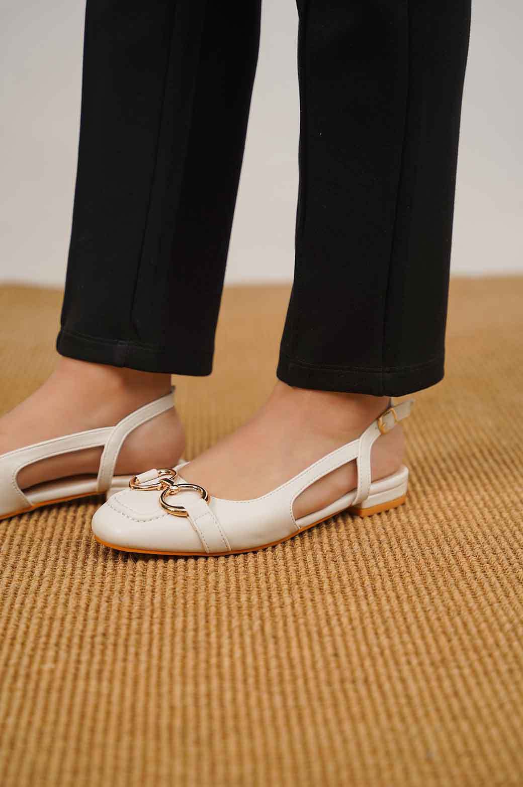 OFF WHITE SLINGBACK FLATS WITH BUCKLE