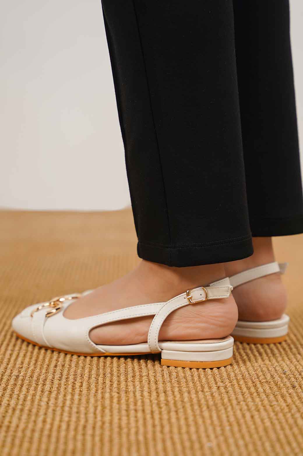 OFF WHITE SLINGBACK FLATS WITH BUCKLE