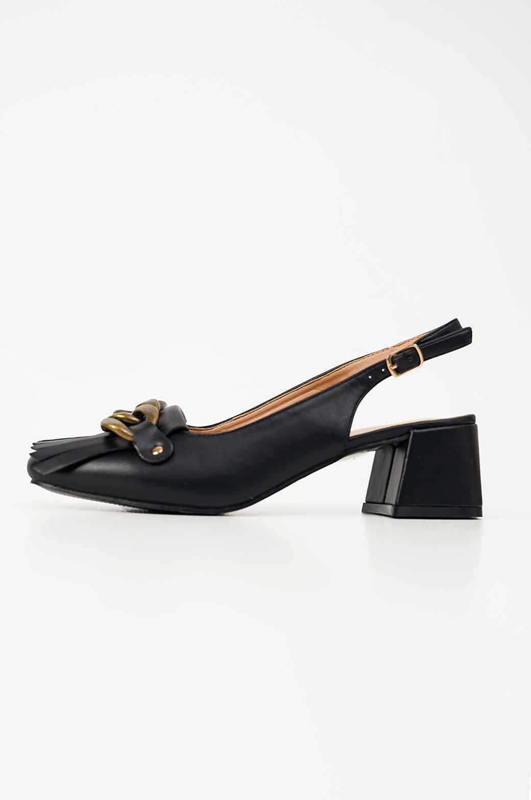 BLACK FRINGED BLOCK HEEL
