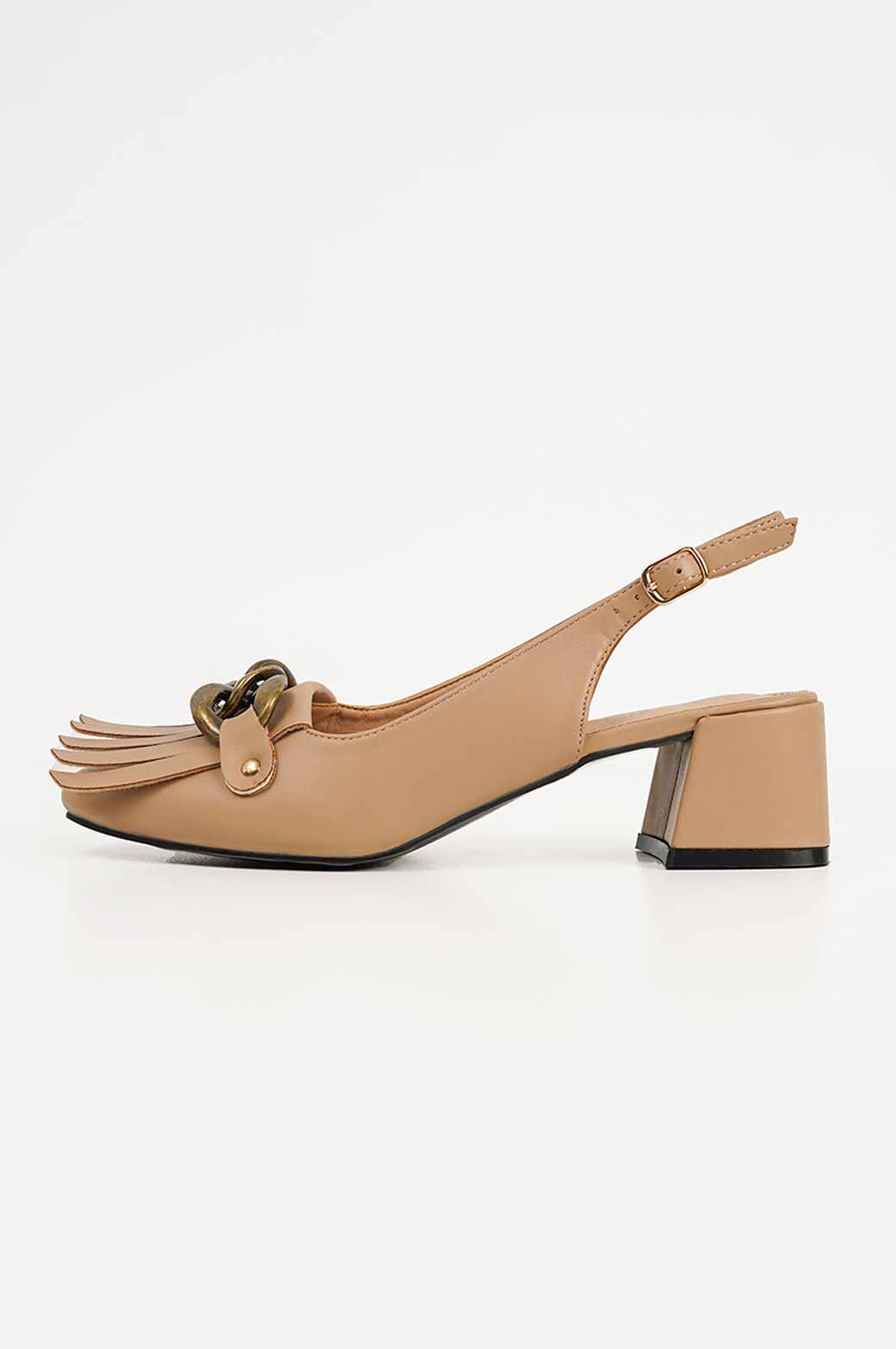 LIGHT TAN FRINGED BLOCK HEEL