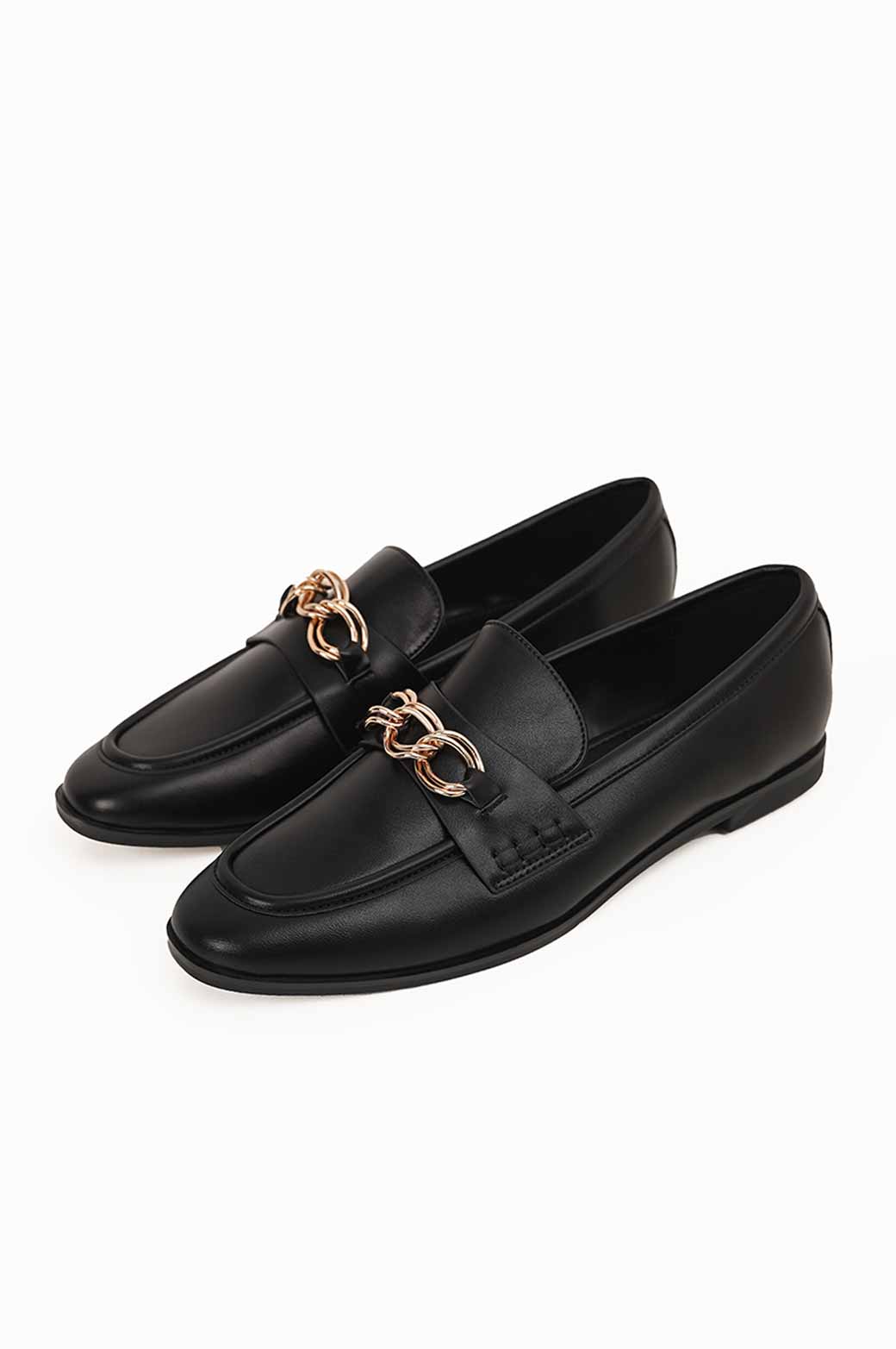 BLACK PLAIN CHAIN LOAFERS