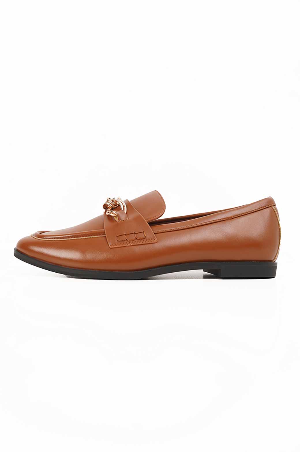 BROWN PLAIN CHAIN LOAFERS