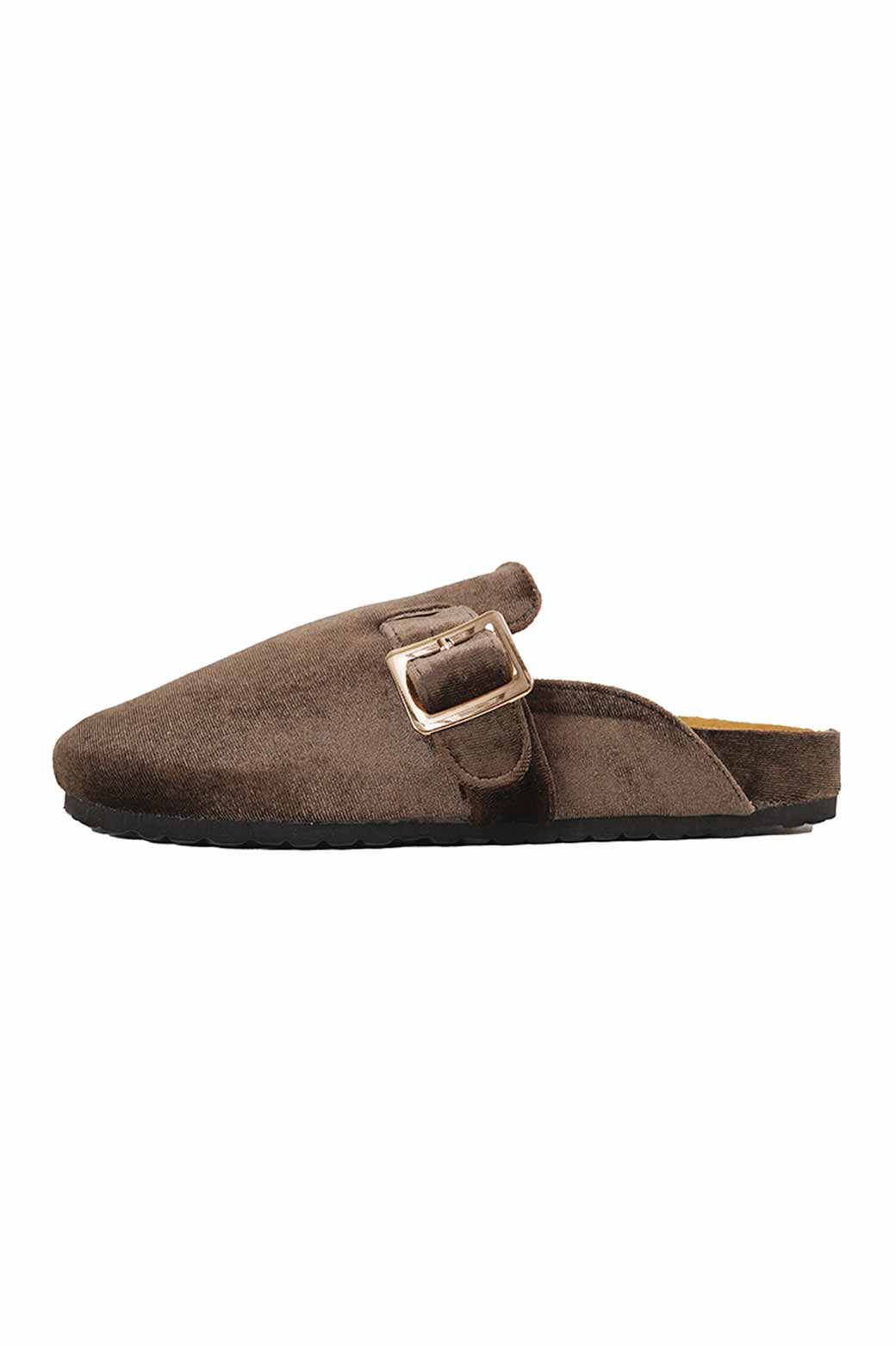 OLIVE WINTER MULES WITH BUCKLE