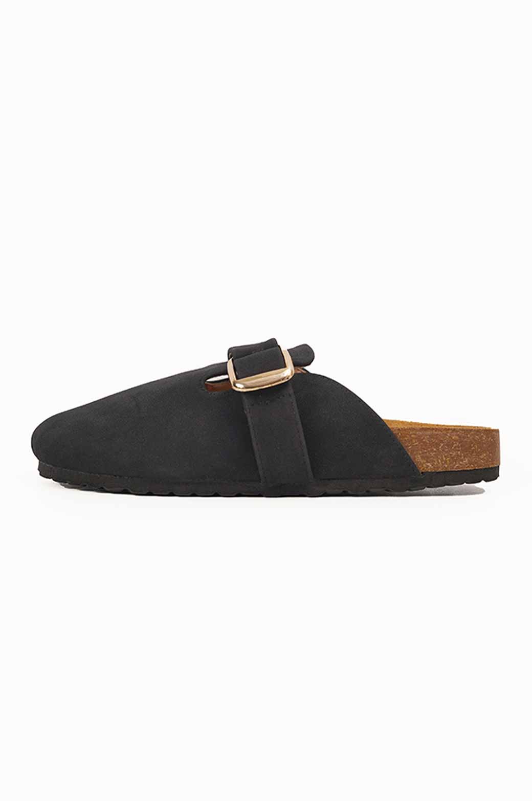 BLACK WINTER MULES WITH BUCKLE