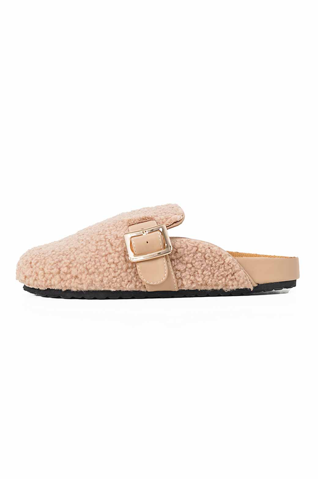 BEIGE SHEARLING WINTER MULES