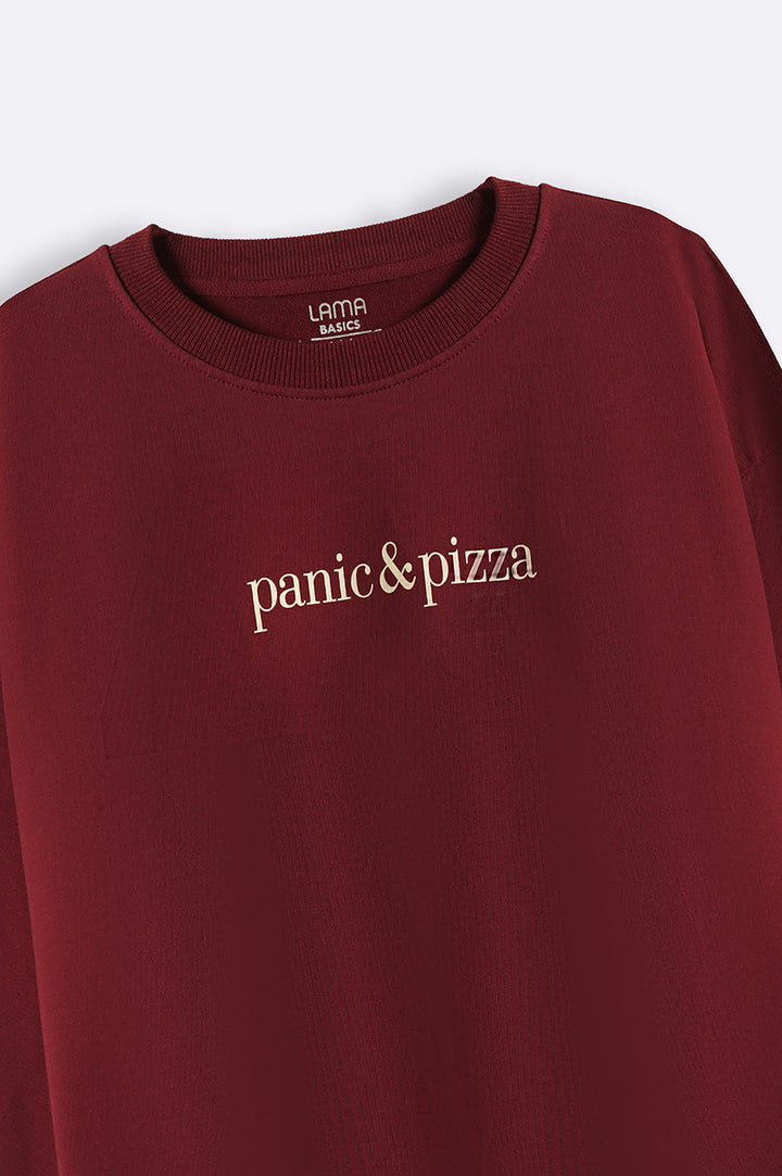 BURGUNDY PANIC AND PIZZA UNISEX SWEATSHIRT