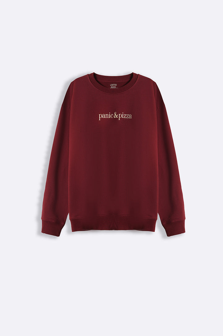 BURGUNDY PANIC AND PIZZA UNISEX SWEATSHIRT