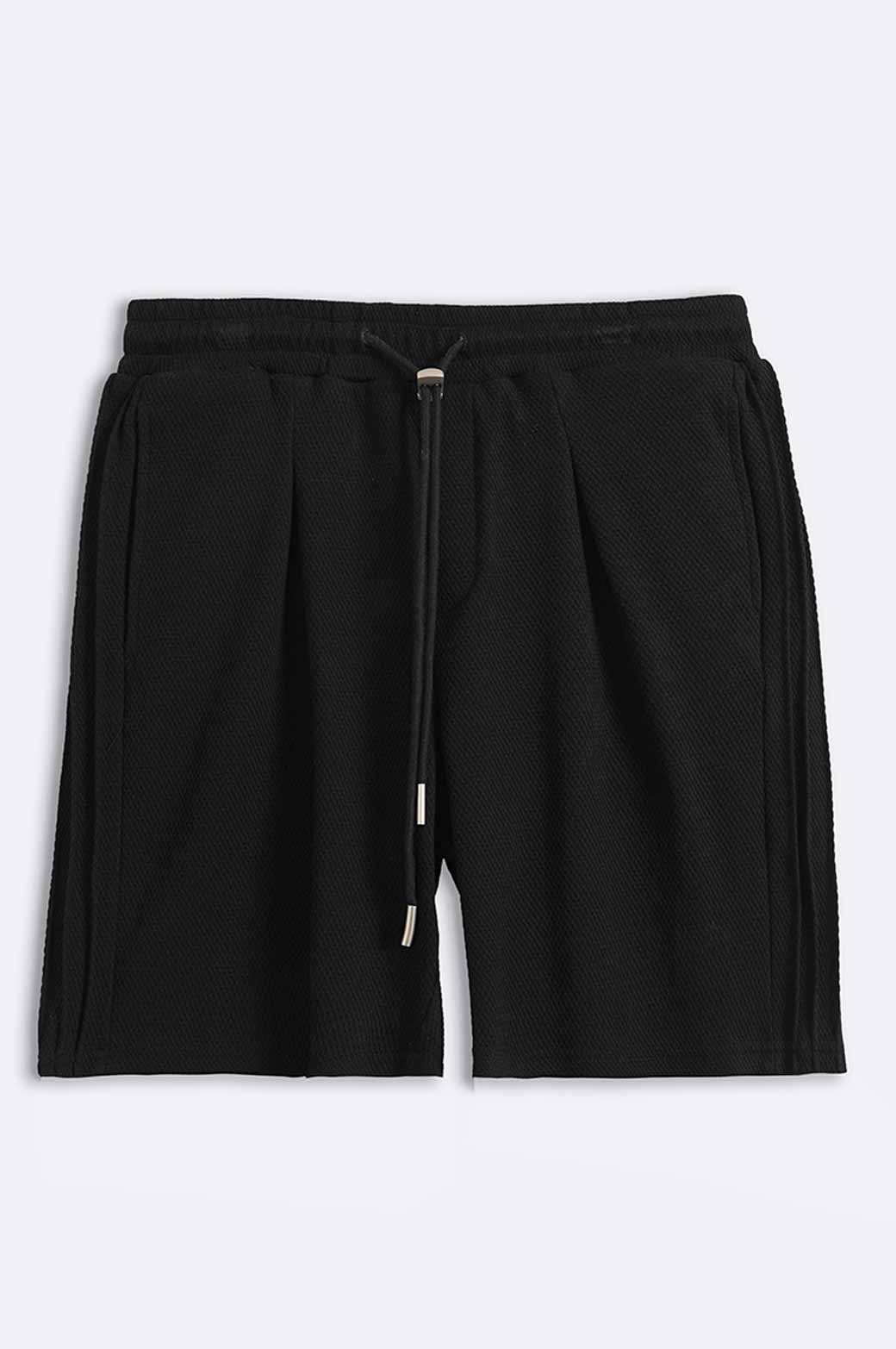 BLACK TEXTURED SHORTS