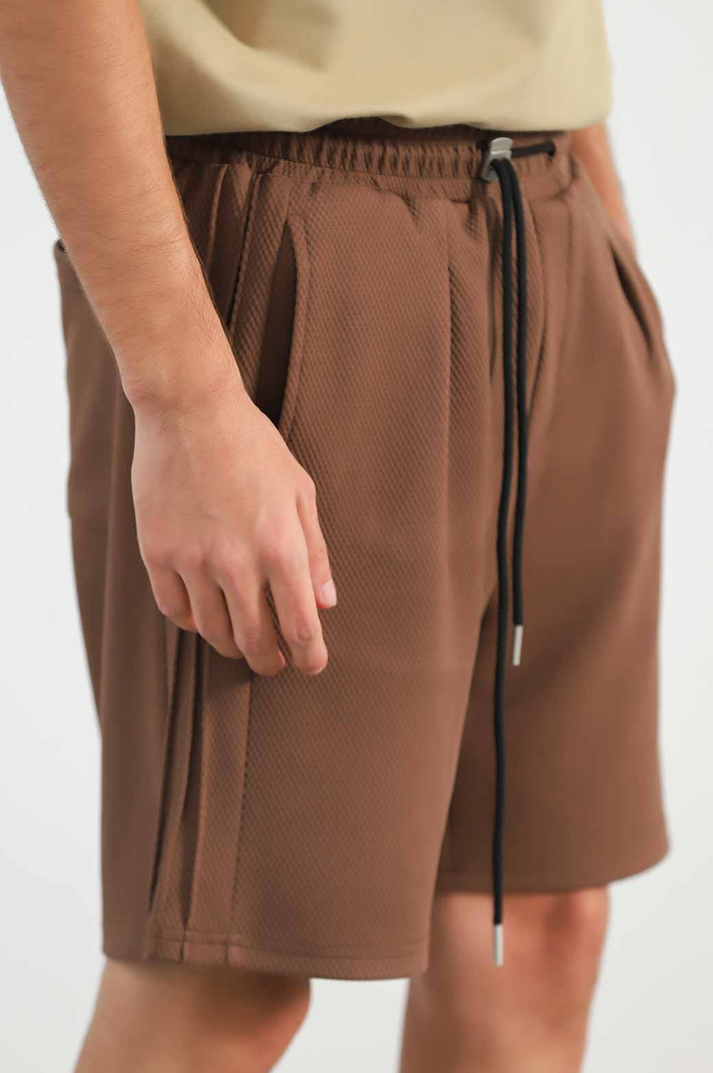 BRWON TEXTURED SHORTS