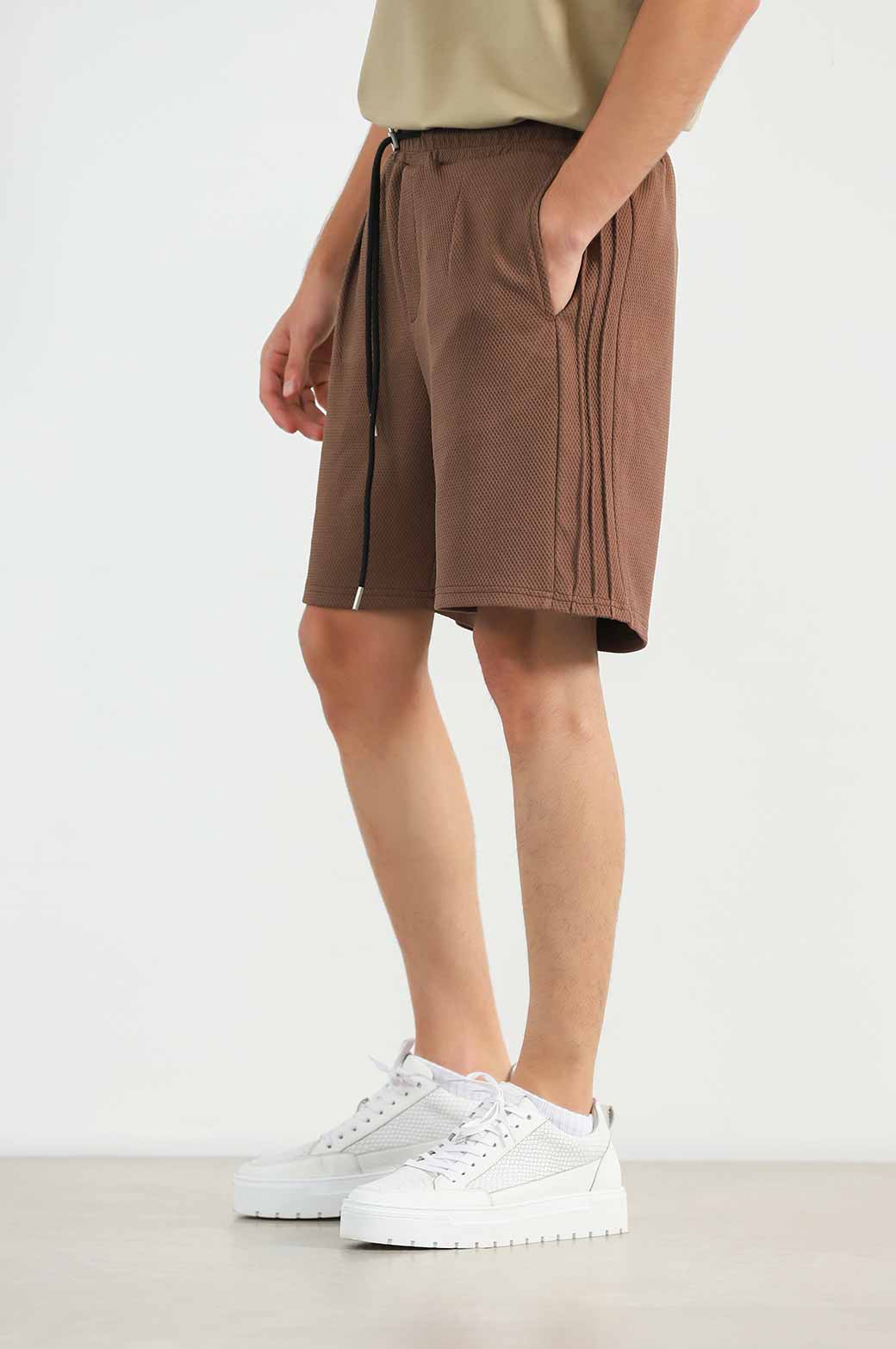 BRWON TEXTURED SHORTS