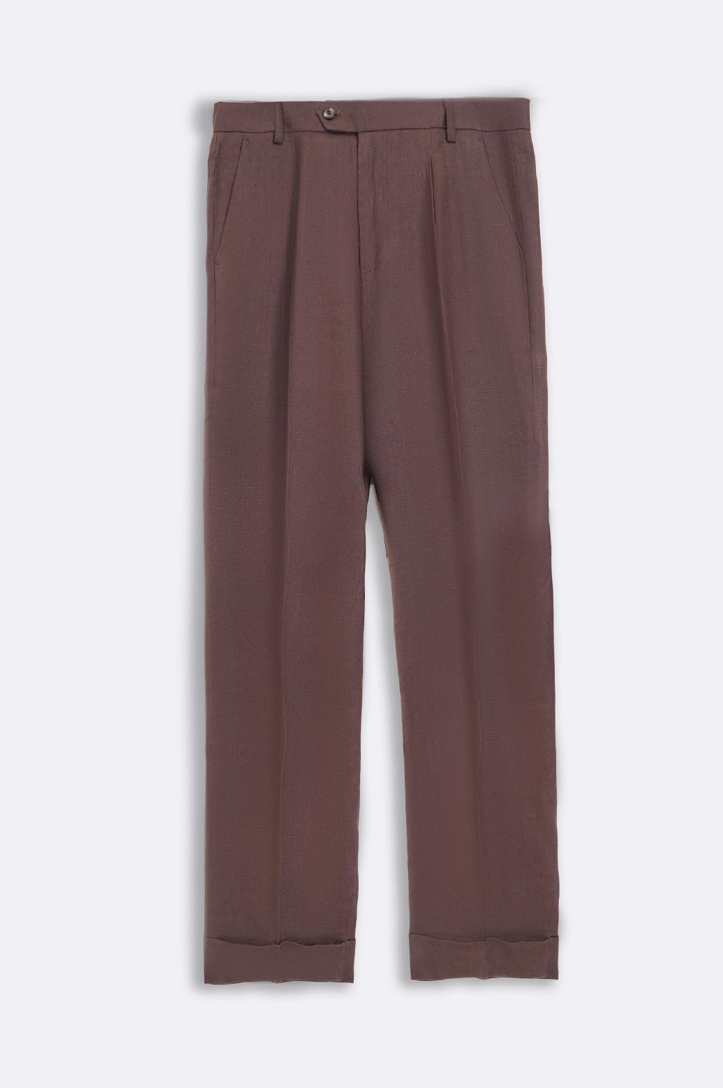 BROWN PREMIUM LINEN TURN UP PANTS