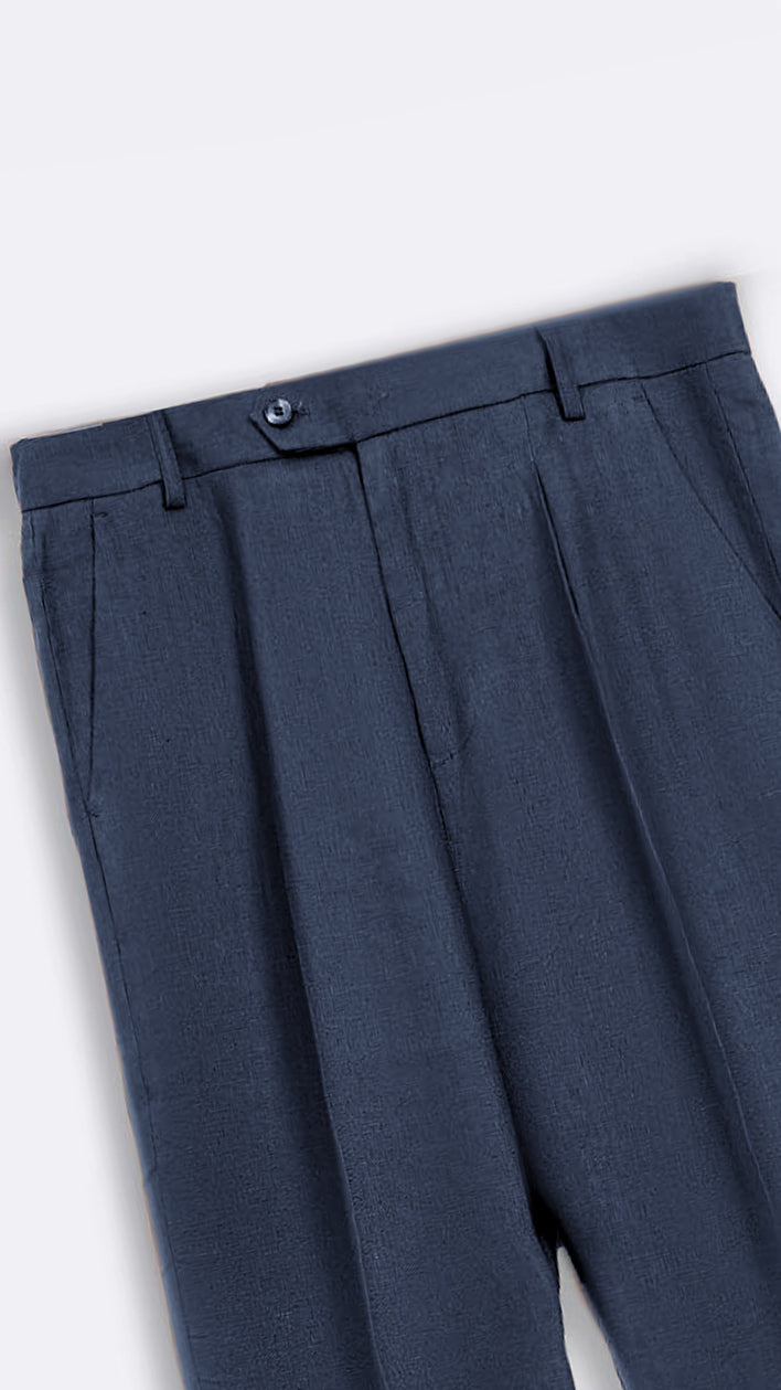 NAVY PREMIUM LINEN TURN UP PANTS