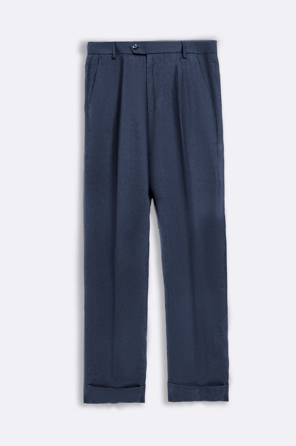 NAVY PREMIUM LINEN TURN UP PANTS