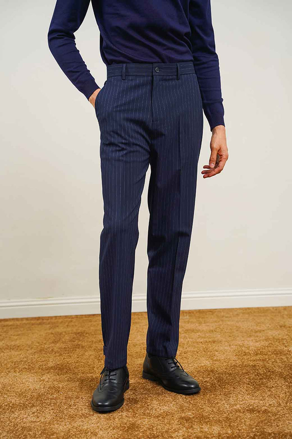 NAVY PINSTRIPE PANTS