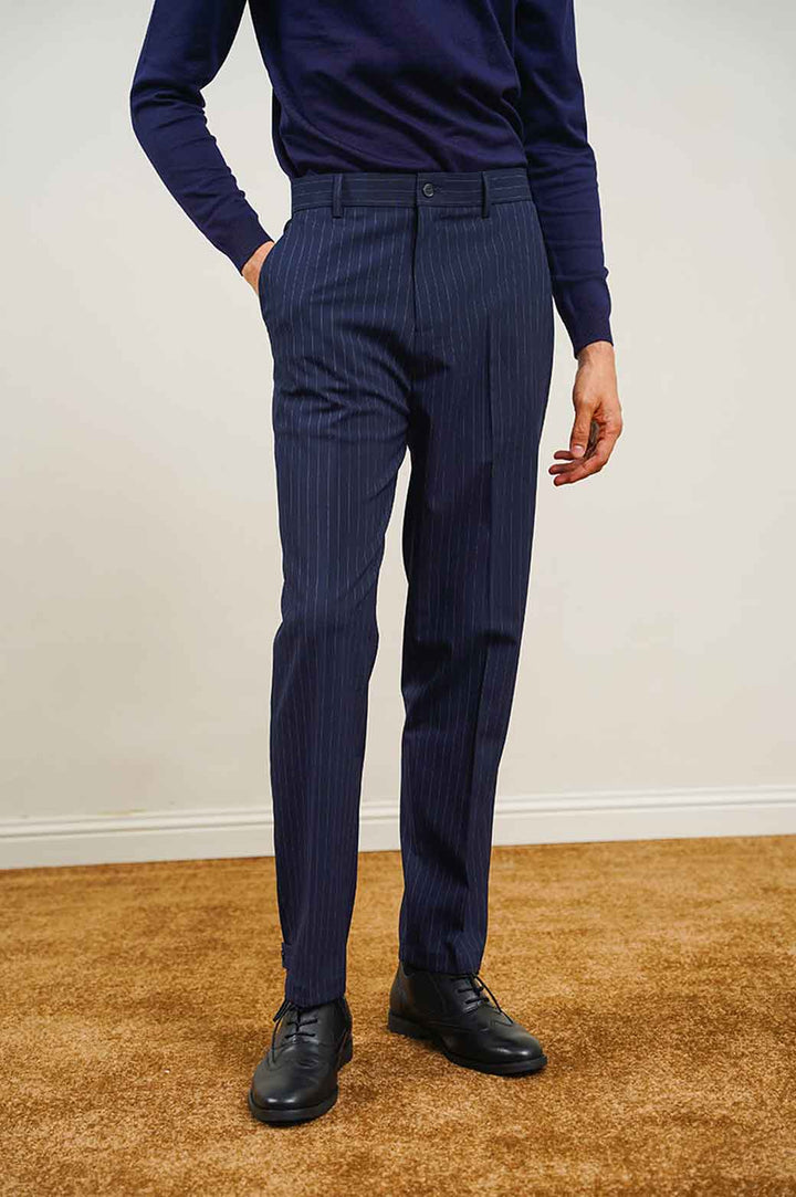 NAVY PINSTRIPE PANTS