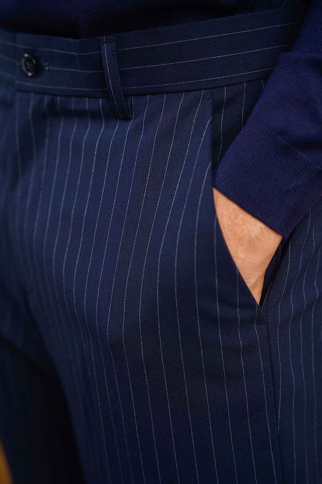 NAVY PINSTRIPE PANTS