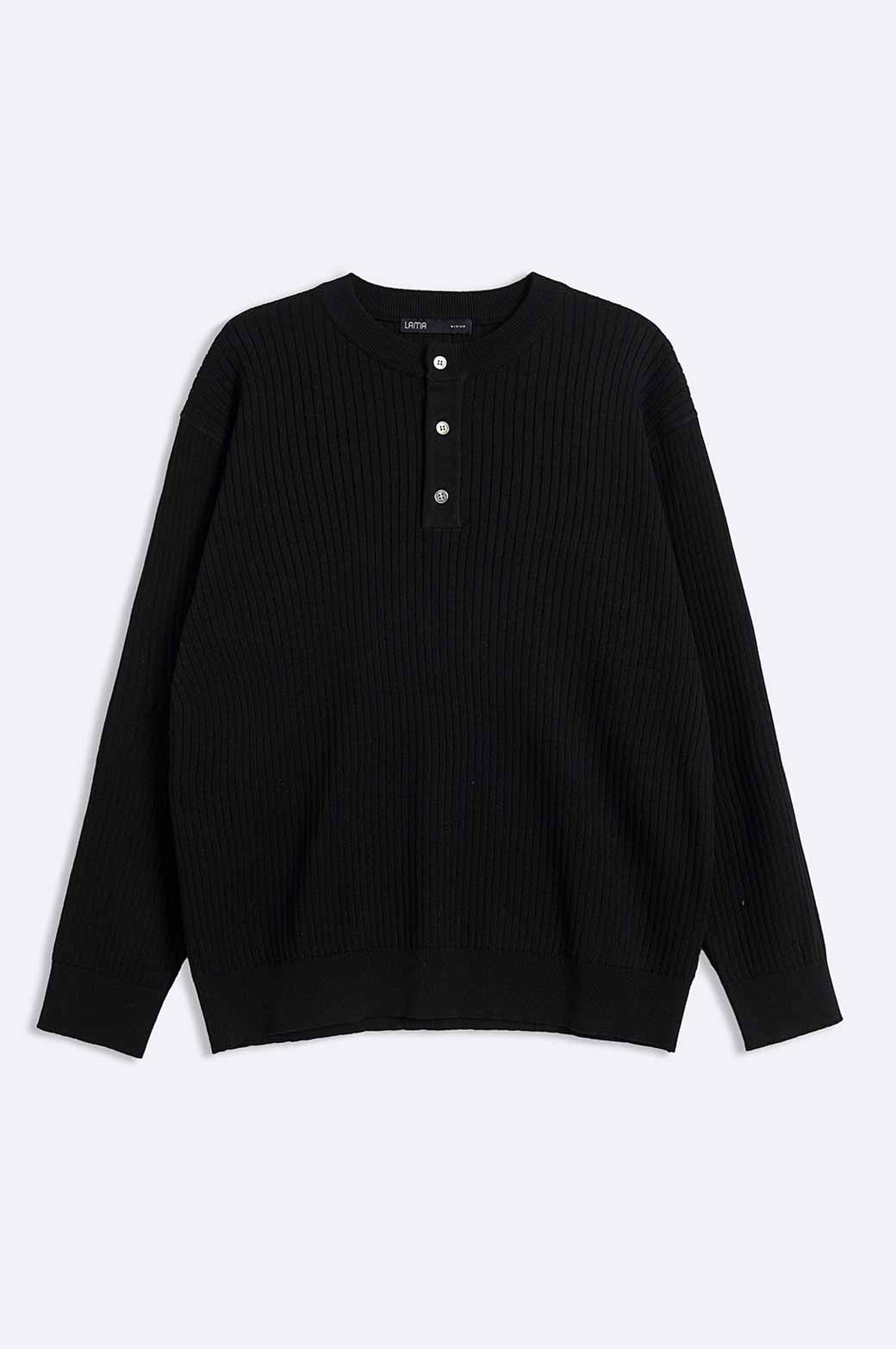 BLACK RIBBED HENLEY