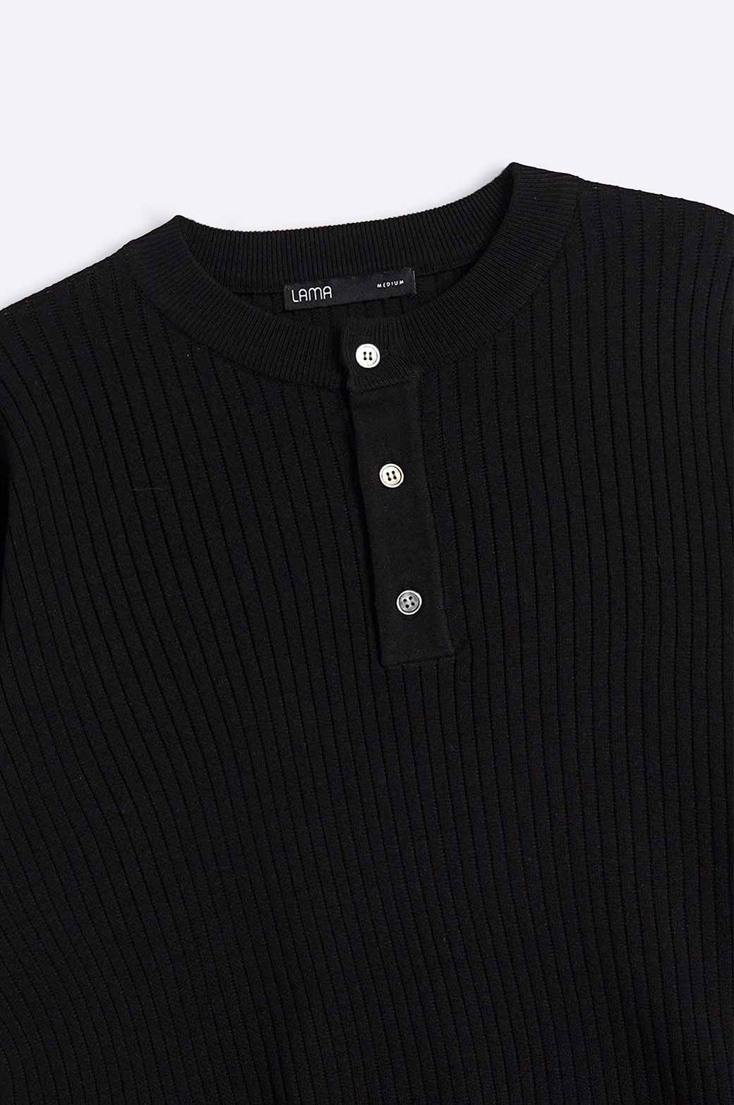 BLACK RIBBED HENLEY