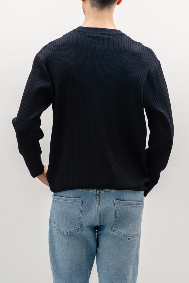 BLACK RIBBED HENLEY