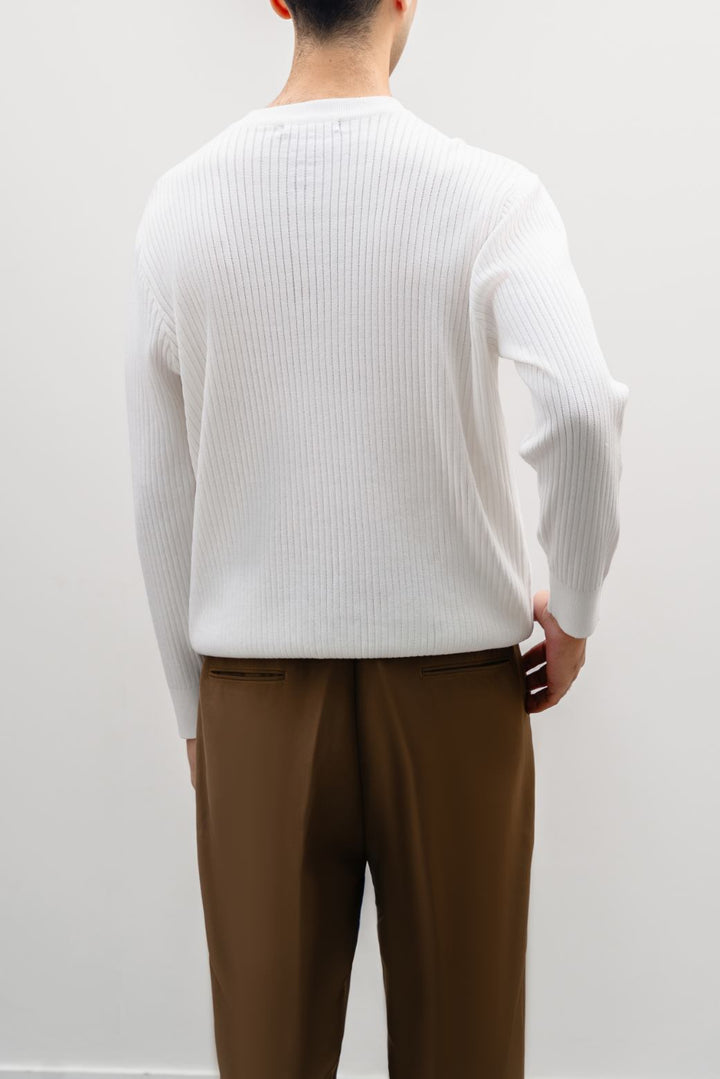 WHITE RIBBED HENLEY