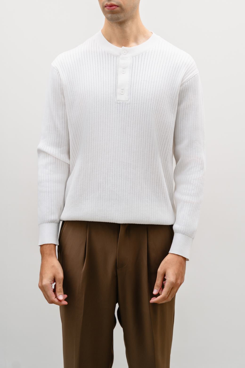 WHITE RIBBED HENLEY