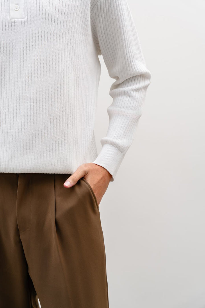 WHITE RIBBED HENLEY