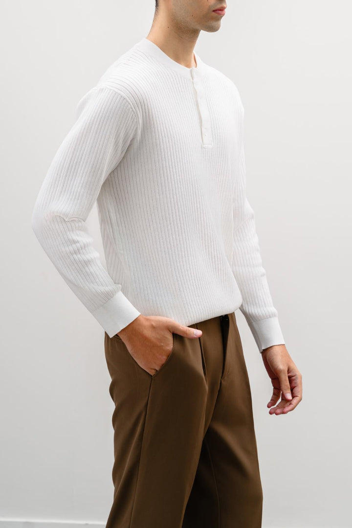 WHITE RIBBED HENLEY