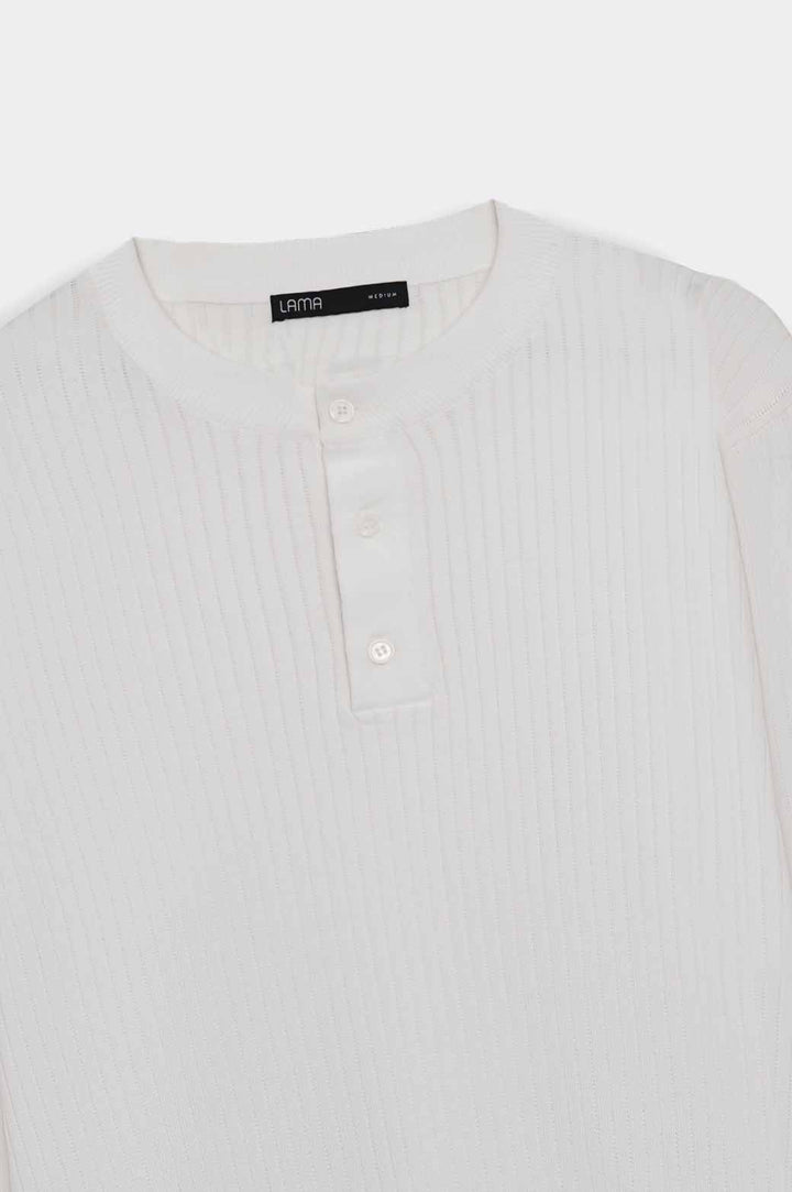 WHITE RIBBED HENLEY