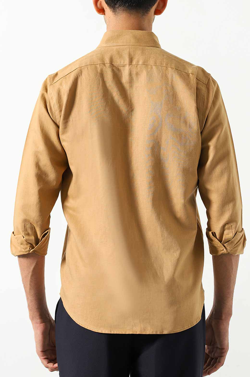 CAMEL LINEN BUTTON DOWN SHIRT