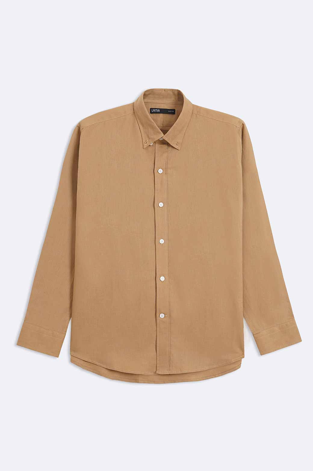 CAMEL LINEN BUTTON DOWN SHIRT
