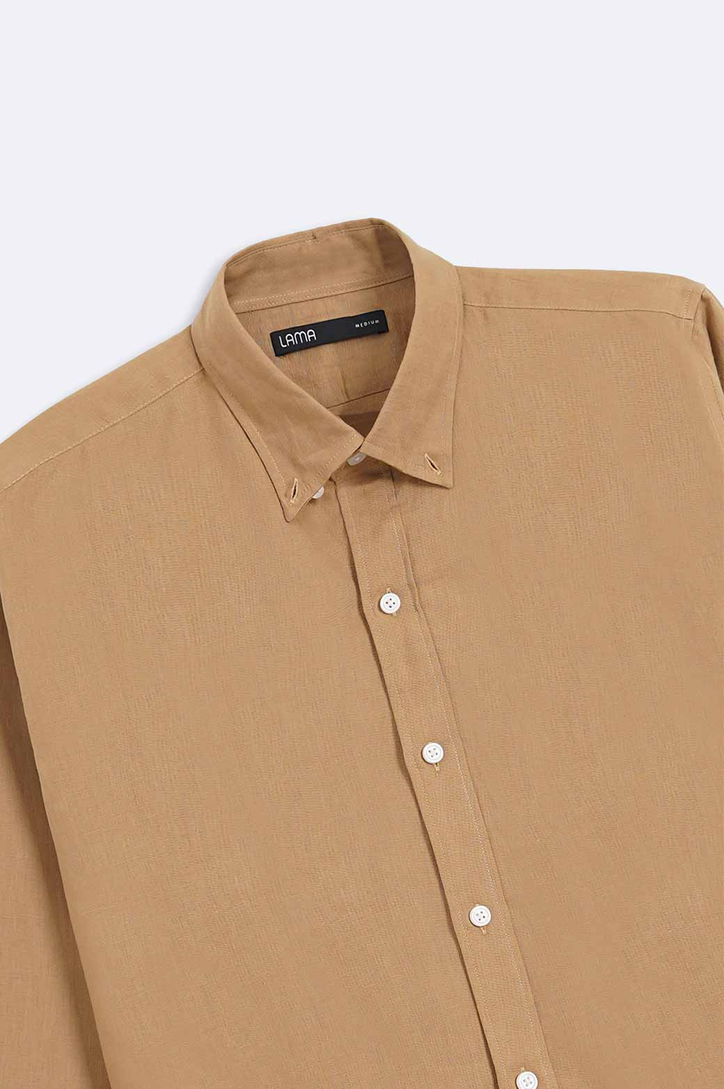 CAMEL LINEN BUTTON DOWN SHIRT