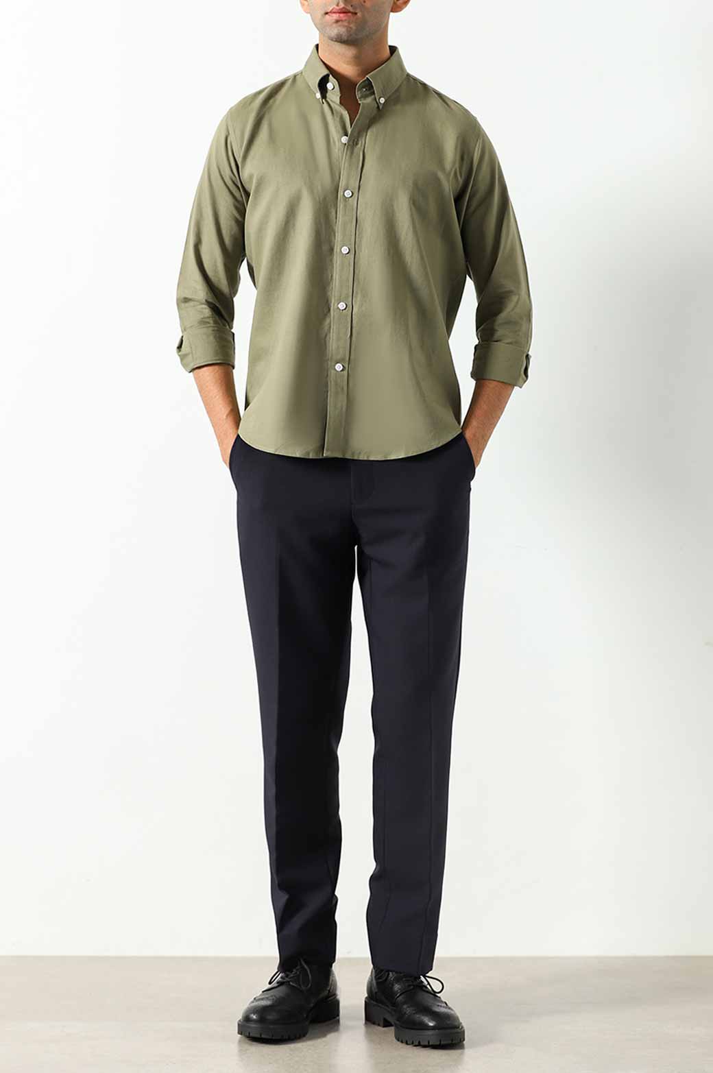 OLIVE LINEN BUTTON DOWN SHIRT