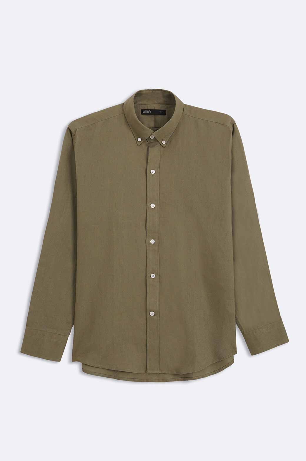 OLIVE LINEN BUTTON DOWN SHIRT