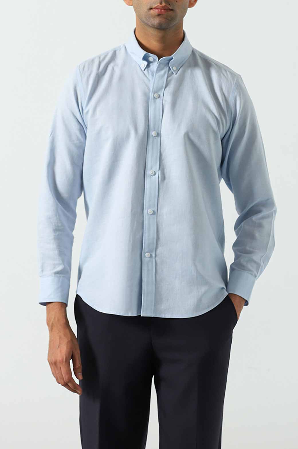 SKY BLUE LINEN BUTTON DOWN SHIRT