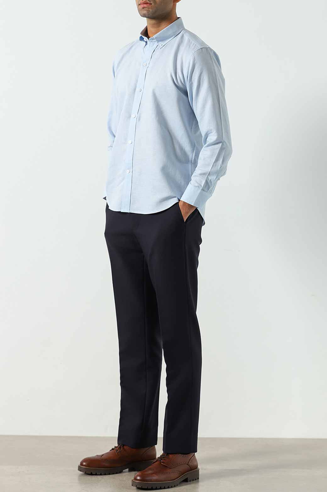 SKY BLUE LINEN BUTTON DOWN SHIRT